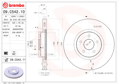 Conjunto de discos de freio BREMBO 09.C542.11