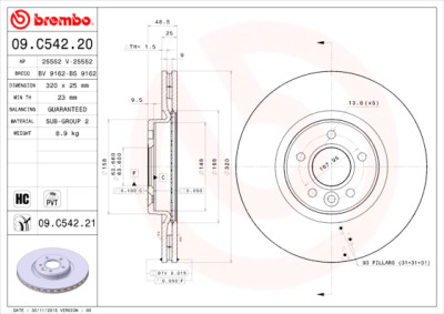 Conjunto de discos de freio BREMBO 09.C542.21
