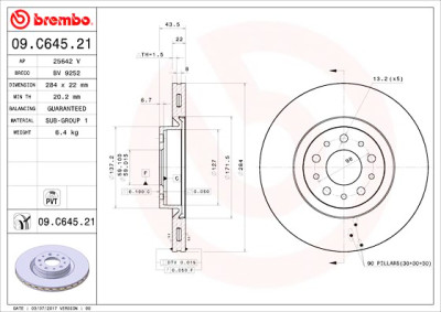 Conjunto de discos de freio BREMBO 09.C645.21