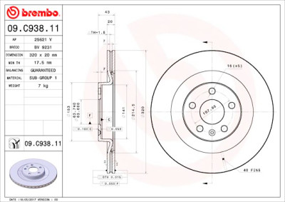 Conjunto de discos de freio BREMBO 09.C938.11