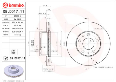 Conjunto de discos de freio BREMBO 09.D017.11
