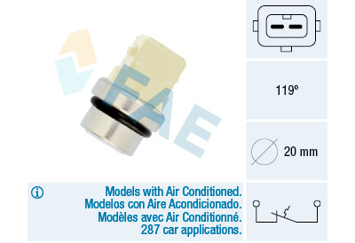 Interruptor de temperatura, luz de advertência do líquido de arrefecimento FAE 35310