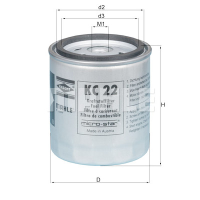 Filtro de combustível MAHLE ORIGINAL KC 22