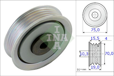 Rolo tensor, correia trapezoidal estriada