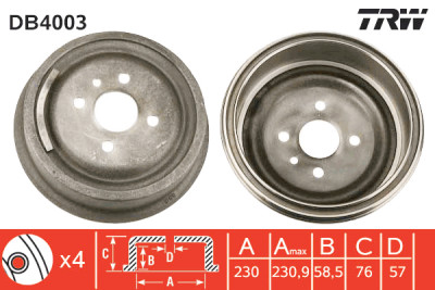 Conjunto de (2) tambores de freio TRW DB4003