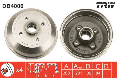 Conjunto de (2) tambores de freio TRW DB4006