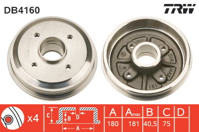 Conjunto de (2) tambores de freio TRW DB4160
