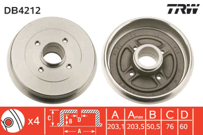 Conjunto de (2) tambores de freio TRW DB4212