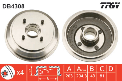 Conjunto de (2) tambores de freio TRW DB4308