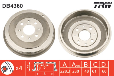 Conjunto de (2) tambores de freio TRW DB4360