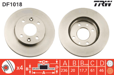 Conjunto de (2) discos de freio TRW DF1018
