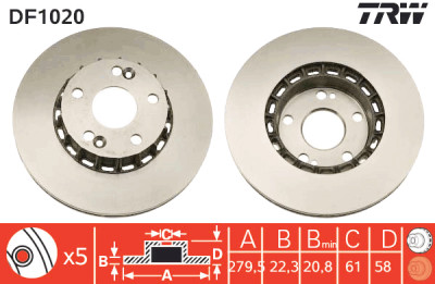 Conjunto de (2) discos de freio TRW DF1020
