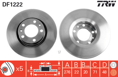 Conjunto de (2) discos de freio TRW DF1222