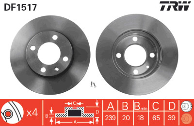 Conjunto de (2) discos de freio TRW DF1517