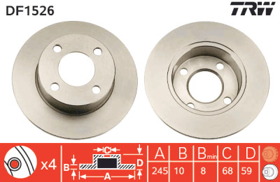 Conjunto de (2) discos de freio TRW DF1526