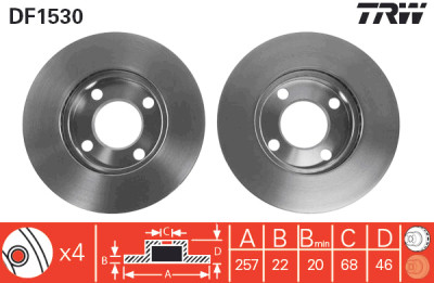 Conjunto de (2) discos de freio TRW DF1530