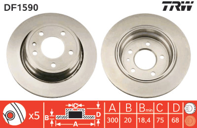 Conjunto de (2) discos de freio TRW DF1590
