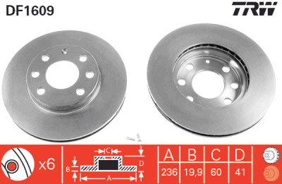 Conjunto de (2) discos de freio TRW DF1609