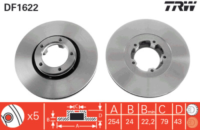 Conjunto de (2) discos de freio TRW DF1622