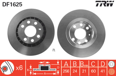 Conjunto de (2) discos de freio TRW DF1625