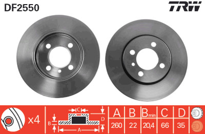 Conjunto de (2) discos de freio TRW DF2550