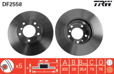 Conjunto de (2) discos de freio TRW DF2558