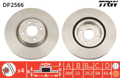 Conjunto de (2) discos de freio TRW DF2566