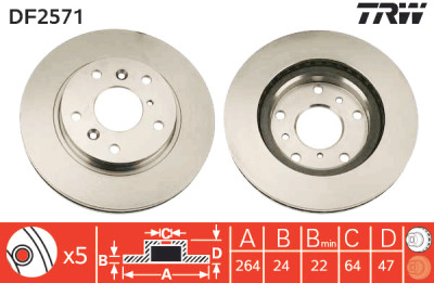 Conjunto de (2) discos de freio TRW DF2571