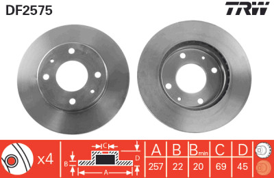 Conjunto de (2) discos de freio TRW DF2575
