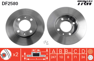 Conjunto de (2) discos de freio TRW DF2580