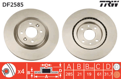 Conjunto de (2) discos de freio TRW DF2585