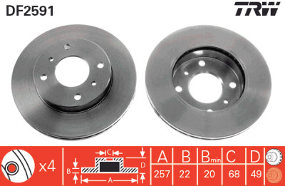 Conjunto de (2) discos de freio TRW DF2591