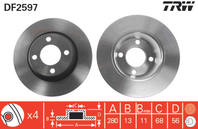 Conjunto de (2) discos de freio TRW DF2597
