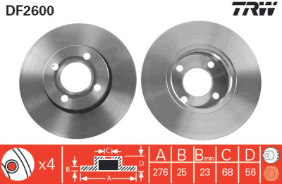 Conjunto de (2) discos de freio TRW DF2600