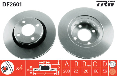 Conjunto de (2) discos de freio TRW DF2601