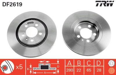 Conjunto de (2) discos de freio TRW DF2619