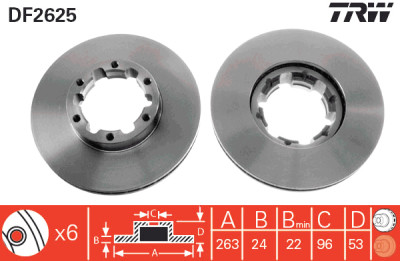 Conjunto de (2) discos de freio TRW DF2625