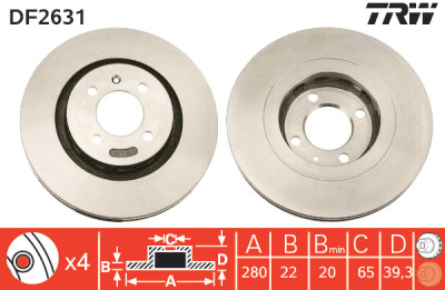 Conjunto de (2) discos de freio TRW DF2631