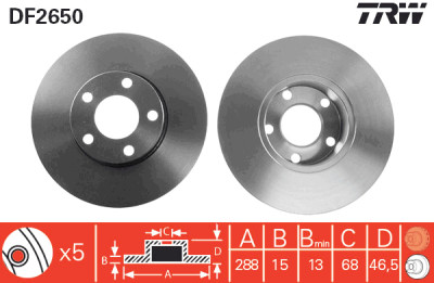 Conjunto de (2) discos de freio TRW DF2650