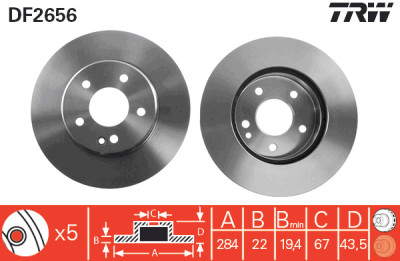 Conjunto de (2) discos de freio TRW DF2656