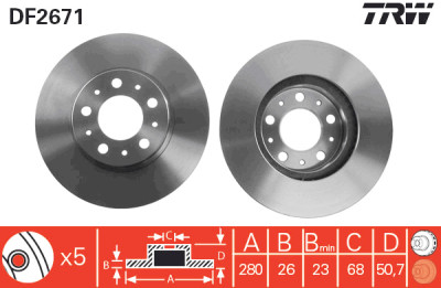 Conjunto de (2) discos de freio TRW DF2671