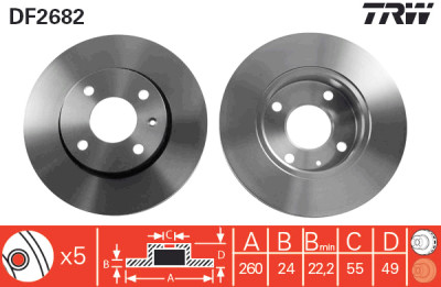 Conjunto de (2) discos de freio TRW DF2682