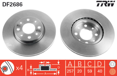 Conjunto de (2) discos de freio TRW DF2686