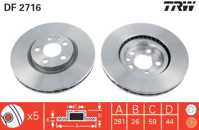Conjunto de (2) discos de freio TRW DF2716