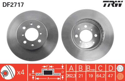 Conjunto de (2) discos de freio TRW DF2717