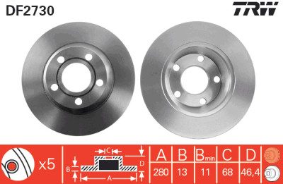Conjunto de (2) discos de freio TRW DF2730