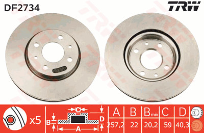 Conjunto de (2) discos de freio TRW DF2734