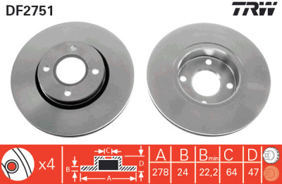 Conjunto de (2) discos de freio TRW DF2751