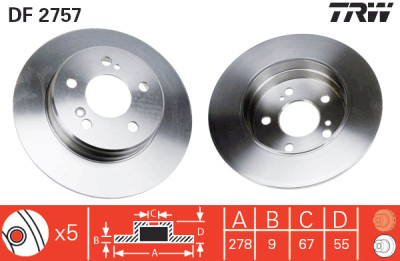 Conjunto de (2) discos de freio TRW DF2757