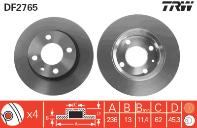 Conjunto de (2) discos de freio TRW DF2765